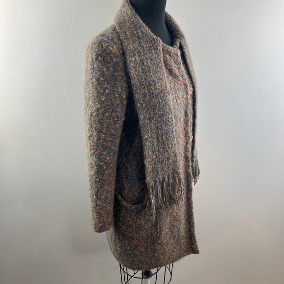 I.B Diffusion Brown Cardigan Sweater Mohair Wool Knit Size Large L with Scarf - Picture 6 of 10
